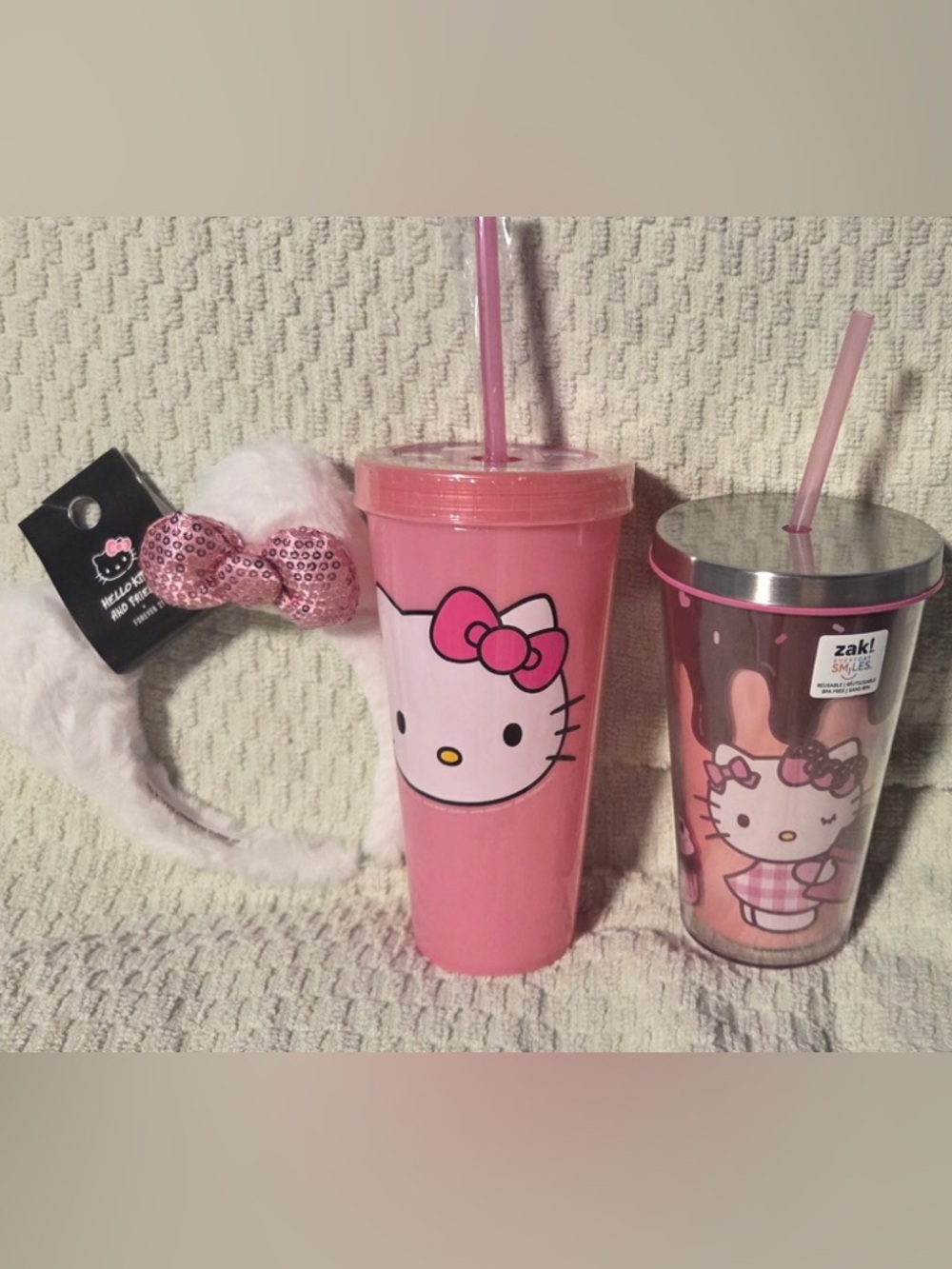 Hello Kitty Pink Twin Tumbler Set with Sequin Bow Headband
